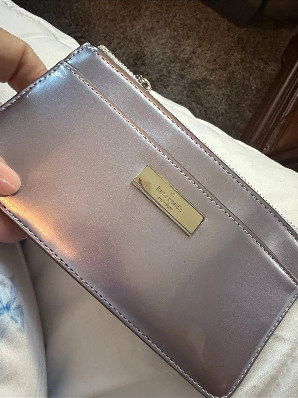 kate spade Iridescent Lavender Zip Wallet with Gold Plaque